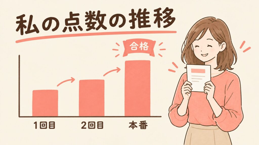 英検準1級の過去問の点数の推移(1回目・2回目・本番で合格)